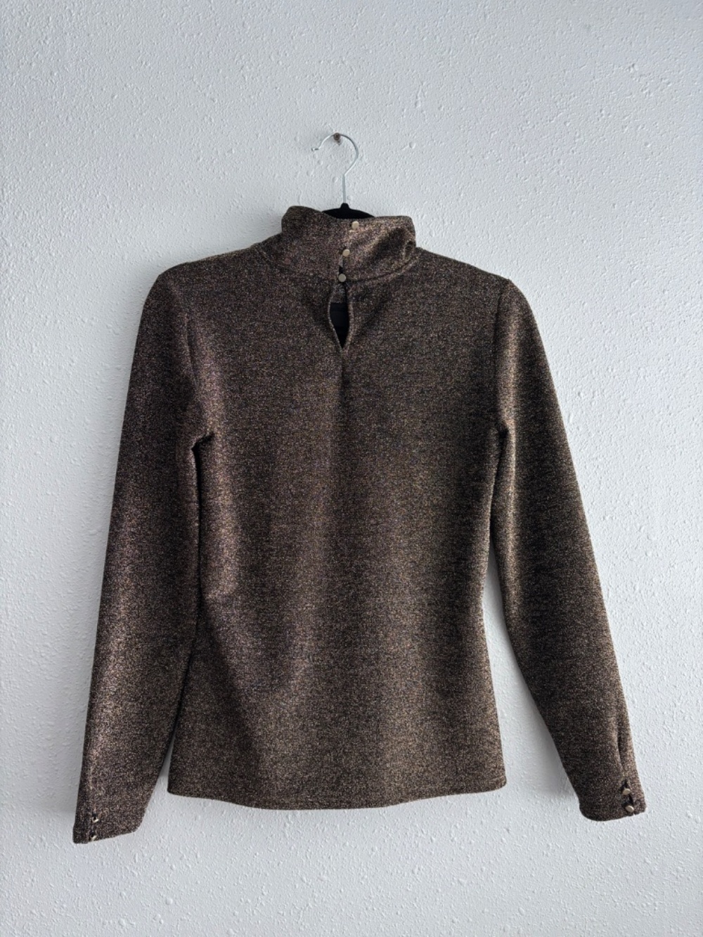 Sezane Black Gold Metallic Omaya Turtleneck Long Sleeve Blouse - Size M - Picture 3 of 6